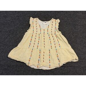 Savanna Jane Women's Medium Yellow Striped Embroidered Boho Tunic Top Blouse